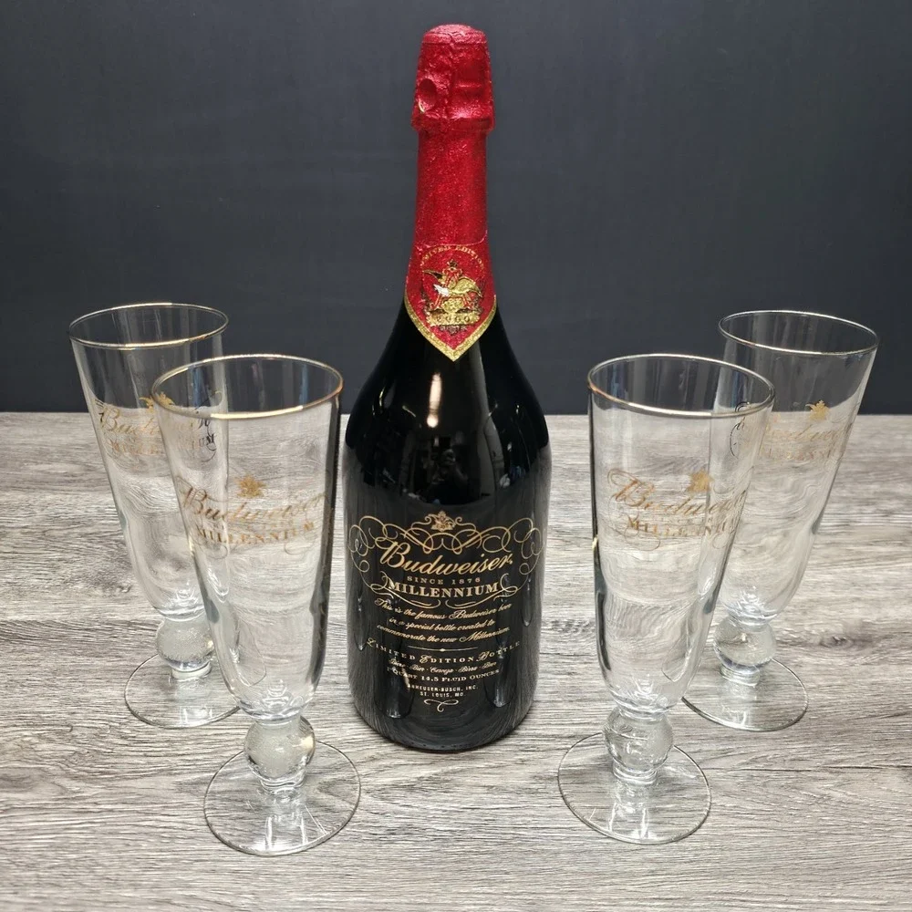 Budweiser Millennium Limited Edition Bottle Set W/4 Glasses